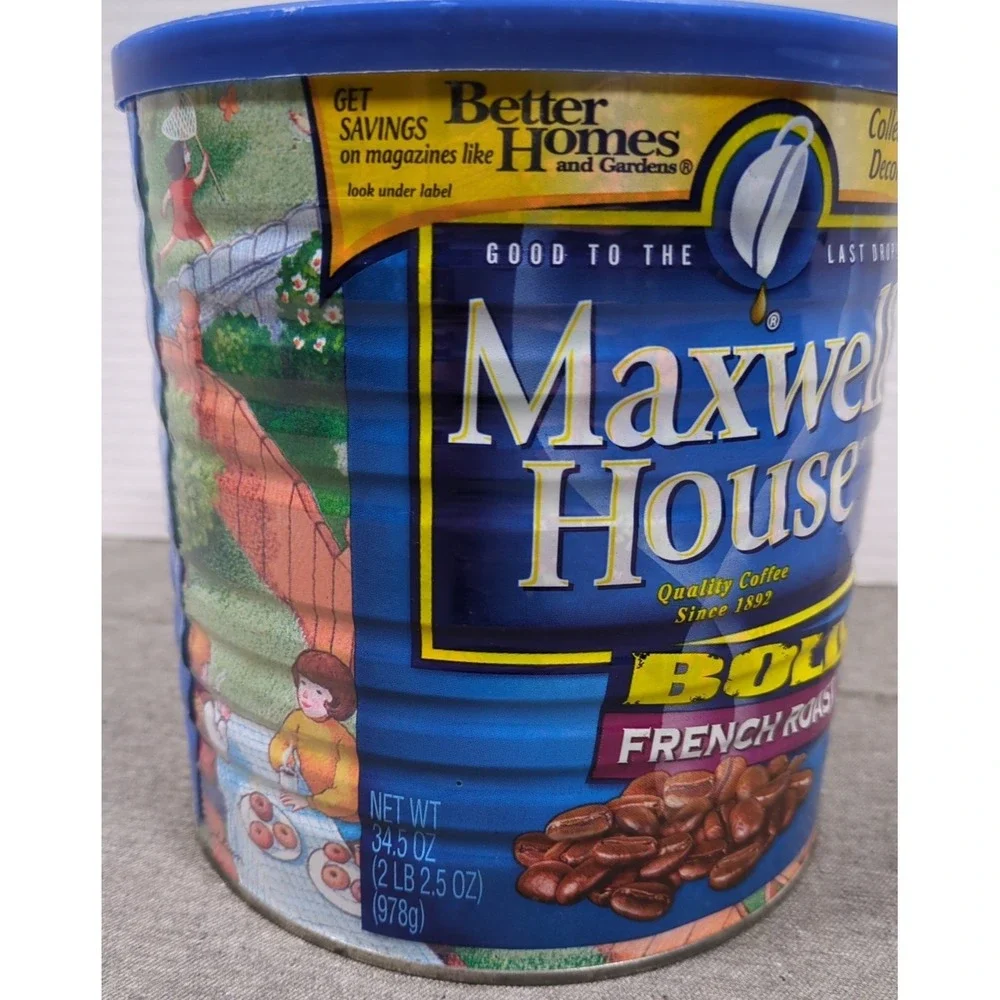 Vtg Maxwell House Coffee Large Tin Can wLid Artist Teddy Edinjiklian Spring 2005